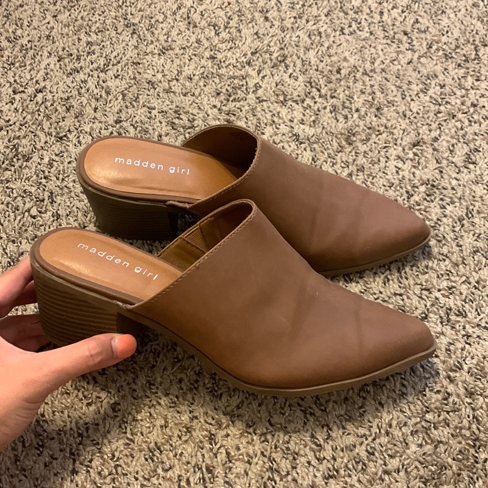 Brown pointed booties